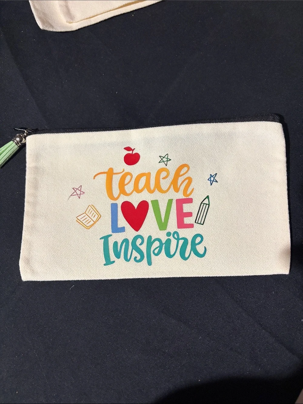 Teacher Appreciation Canvas Zipper Pouch - White with Multicolor Print